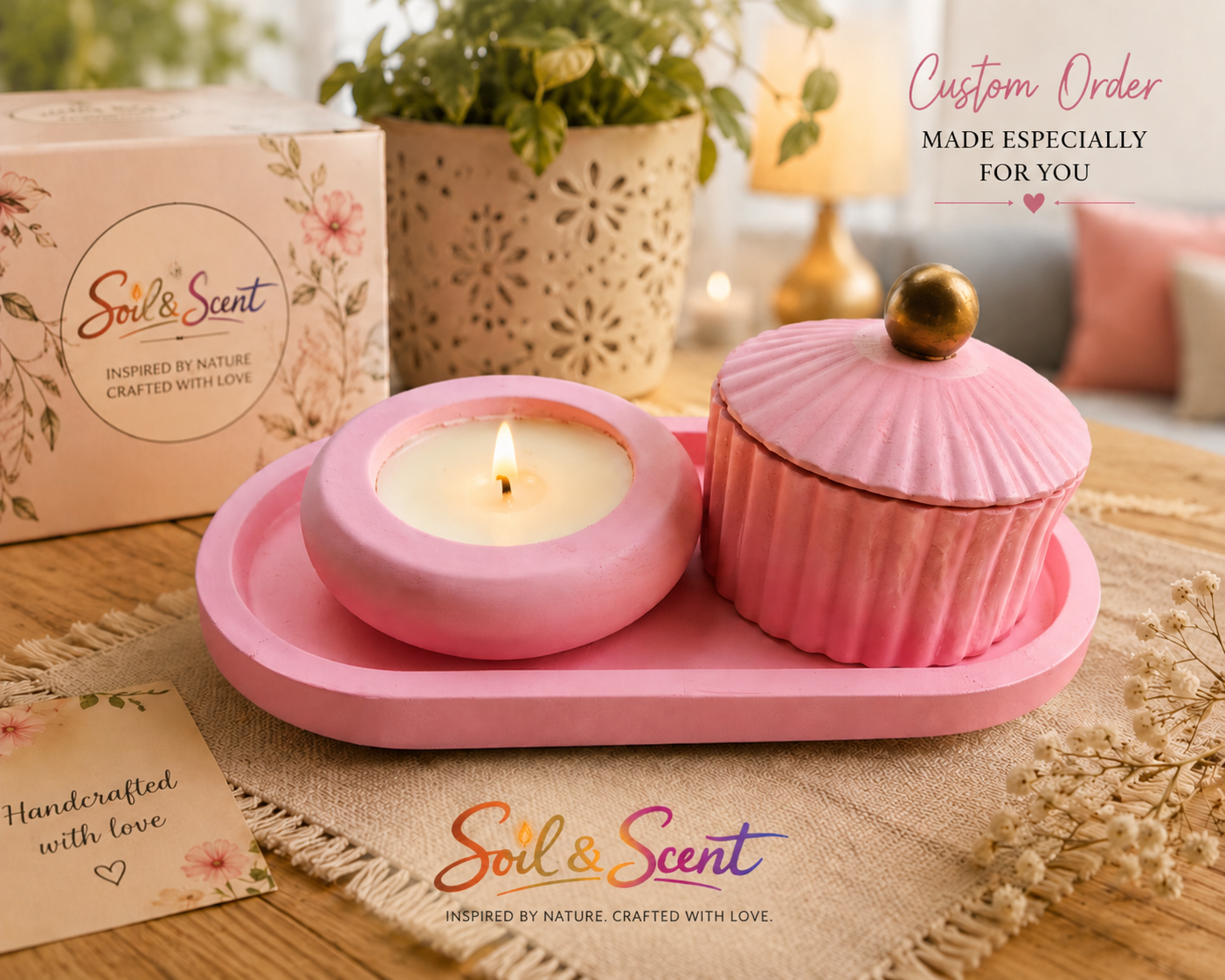 Blush Bloom Gift Set – Handmade Soy Candle & Decorative Keepsake Box