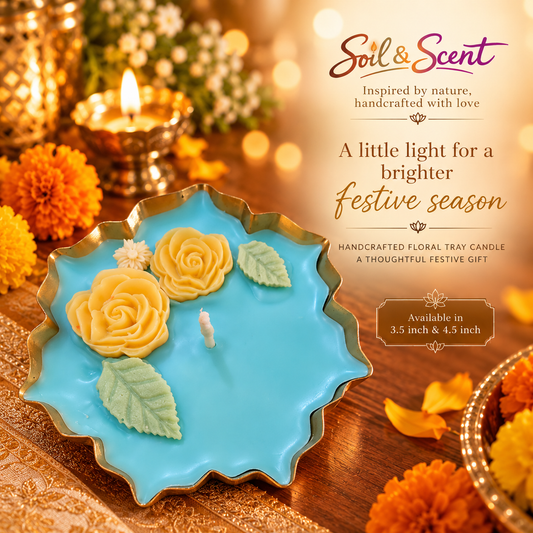 Floral Tray Candle by Soil & Scent  Size 4.5 inch