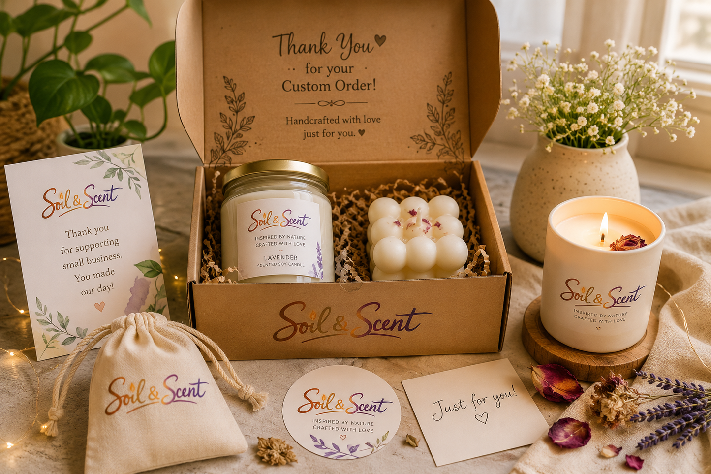Blush Bloom Gift Set – Handmade Soy Candle & Decorative Keepsake Box